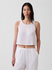 Gap White Cotton Gauze Racer Shell Vest - Image 1 of 4