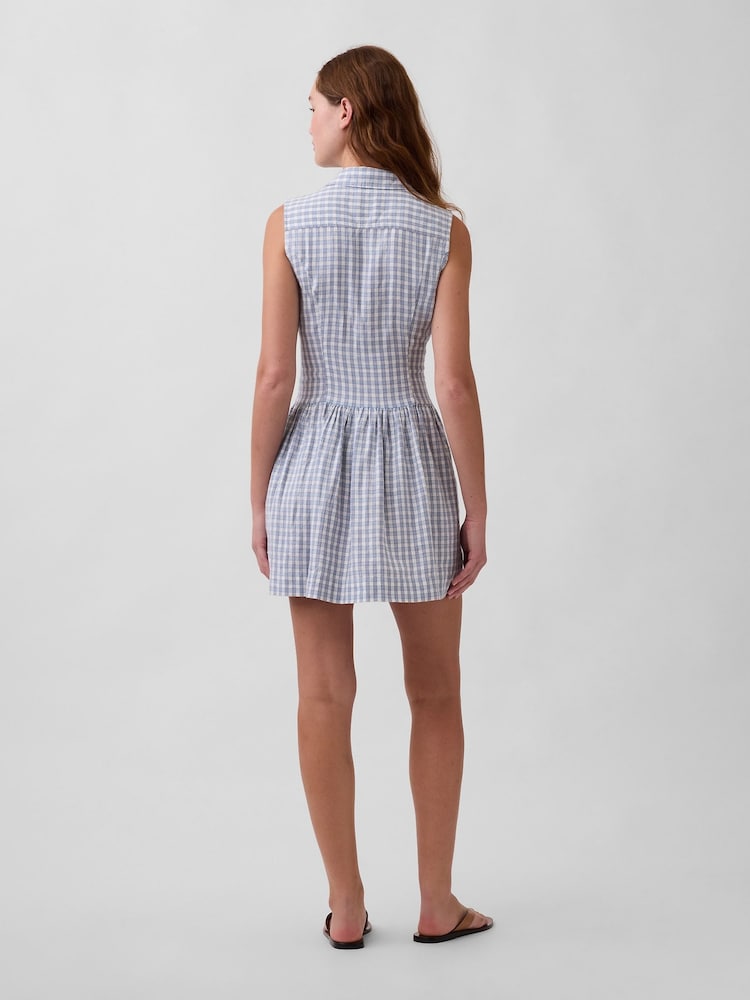 Gap Blue Linen-Blend Drop-Waist Mini Shirt dress - Image 2 of 4 Gap Blue Linen-Blend Drop-Waist Mini Shirt dress - Image 2 of 4