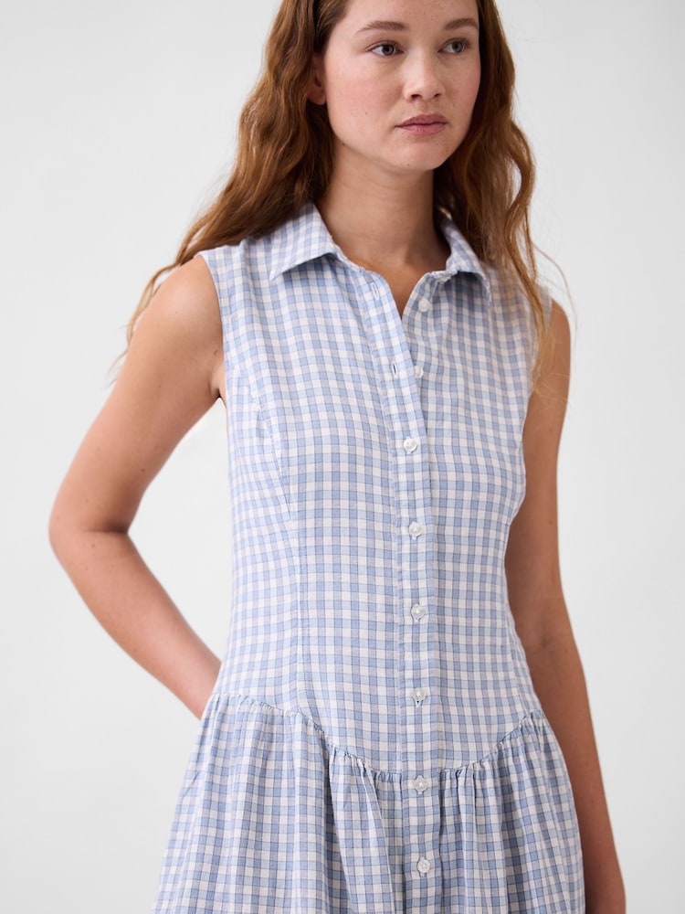 Gap Blue Linen-Blend Drop-Waist Mini Shirt dress - Image 4 of 4 Gap Blue Linen-Blend Drop-Waist Mini Shirt dress - Image 4 of 4