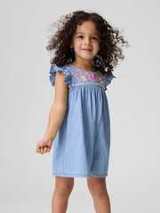 Gap Light Wash Denim Embroidered Yoke Playsuit (6mths-5yrs) - Image 1 of 4