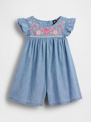 Gap Light Wash Denim Embroidered Yoke Playsuit (6mths-5yrs) - Image 2 of 4