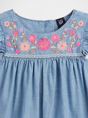Gap Light Wash Denim Embroidered Yoke Playsuit (6mths-5yrs) - Image 4 of 4