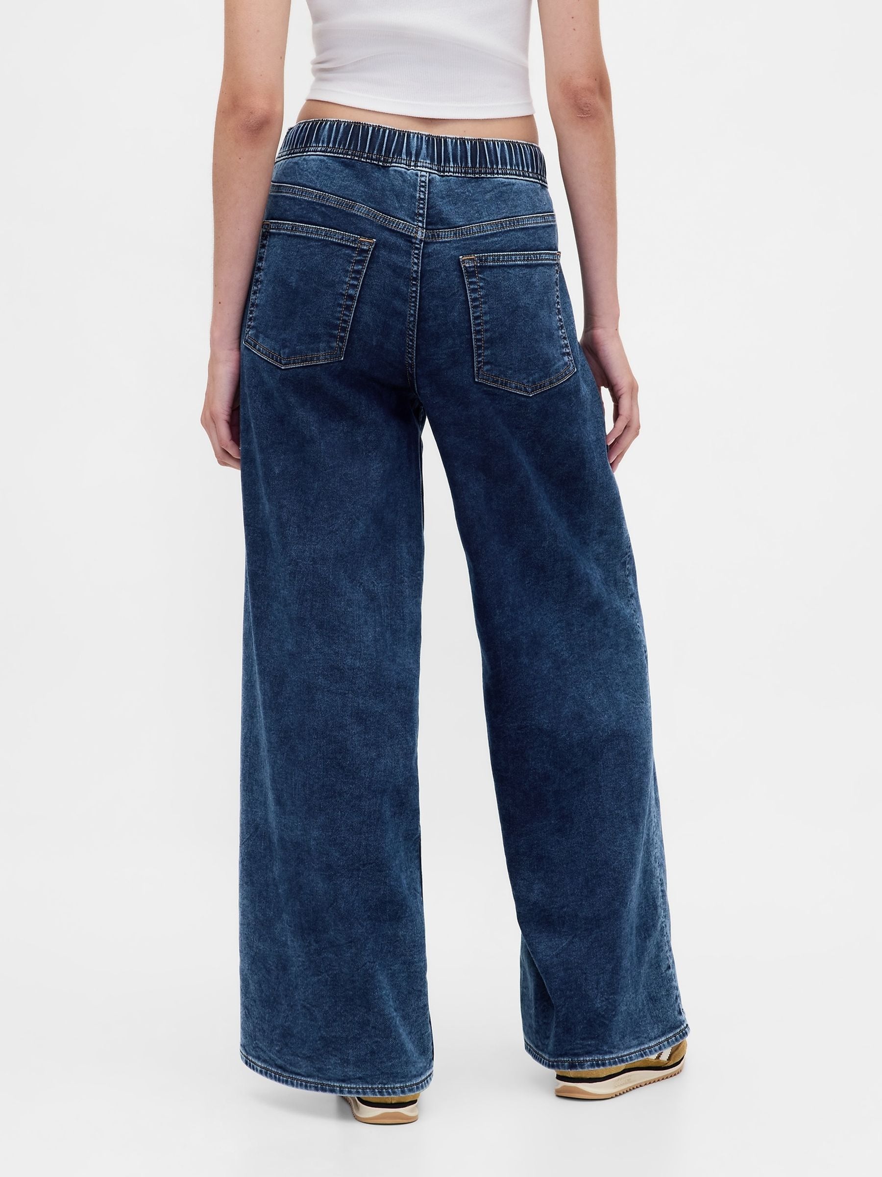 Buy Gap Dark Indigo Mid Rise Knit Denim Pull On Baggy Jeans from