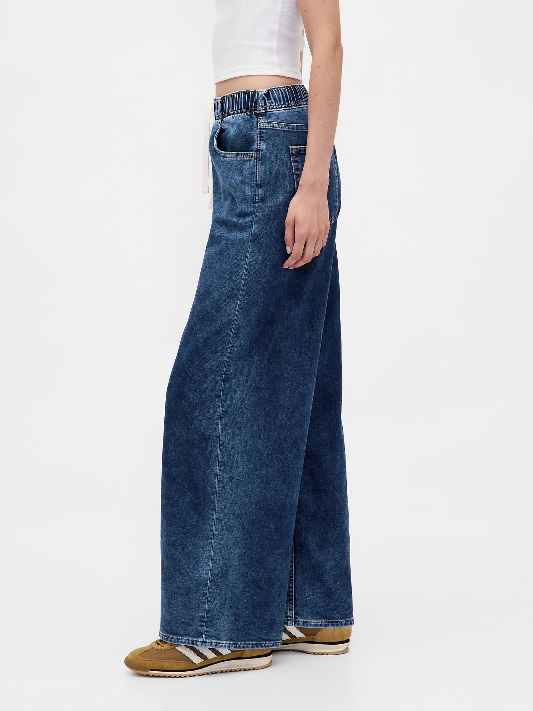 Buy Gap Dark Indigo Mid Rise Knit Denim Pull On Baggy Jeans from