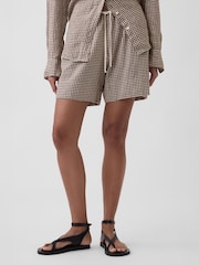 Gap Brown Check Linen-Blend Easy Shorts - Image 1 of 4