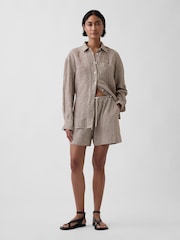 Gap Brown Check Linen-Blend Easy Shorts - Image 3 of 4