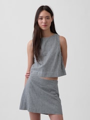 Gap Black Gingham Linen-Blend Crop Shell Vest - Image 1 of 4
