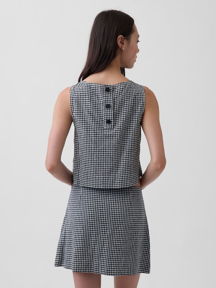 Gap Black Gingham Linen-Blend Crop Shell Vest - Image 2 of 4 Gap Black Gingham Linen-Blend Crop Shell Vest - Image 2 of 4