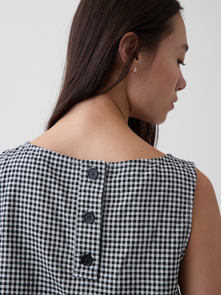Gap Black Gingham Linen-Blend Crop Shell Vest - Image 4 of 4 Gap Black Gingham Linen-Blend Crop Shell Vest - Image 4 of 4