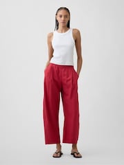 Gap Red Mid Rise Linen-Blend Easy Barrel Trousers - Image 1 of 6