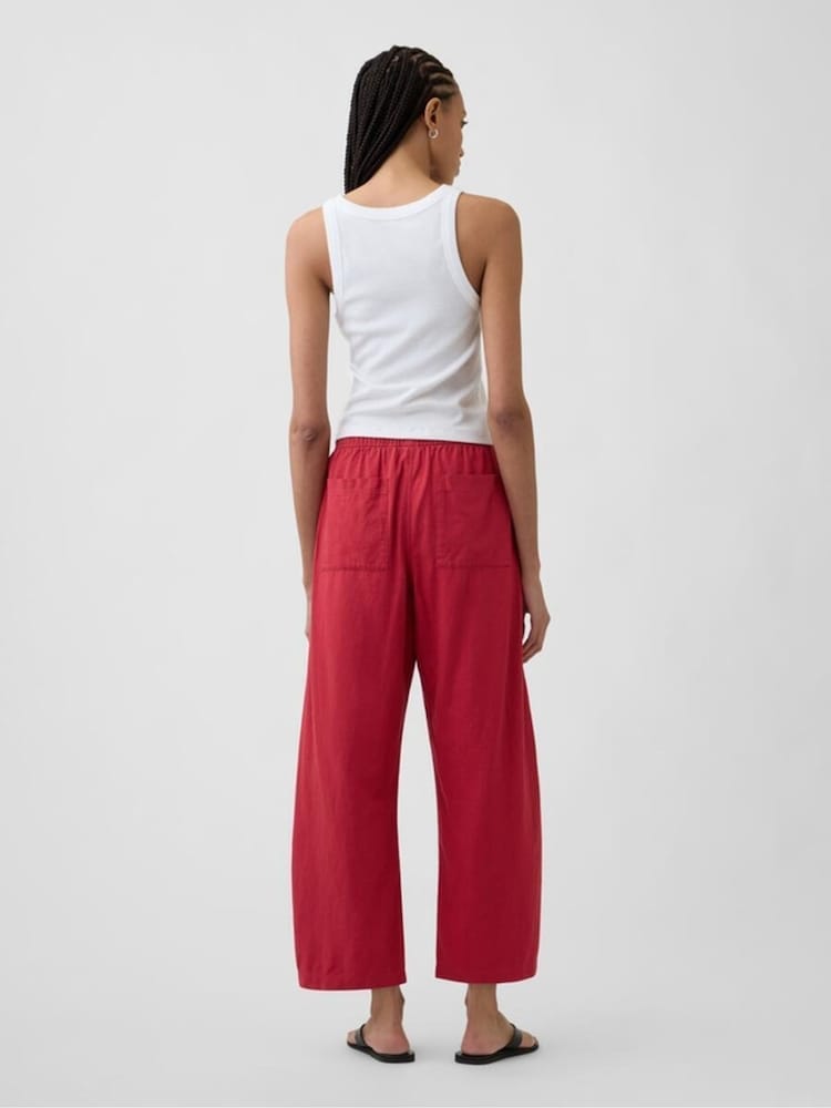Gap Red Mid Rise Linen-Blend Easy Barrel Trousers - Image 2 of 6
