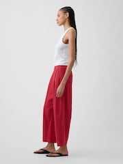 Gap Red Mid Rise Linen-Blend Easy Barrel Trousers - Image 3 of 6