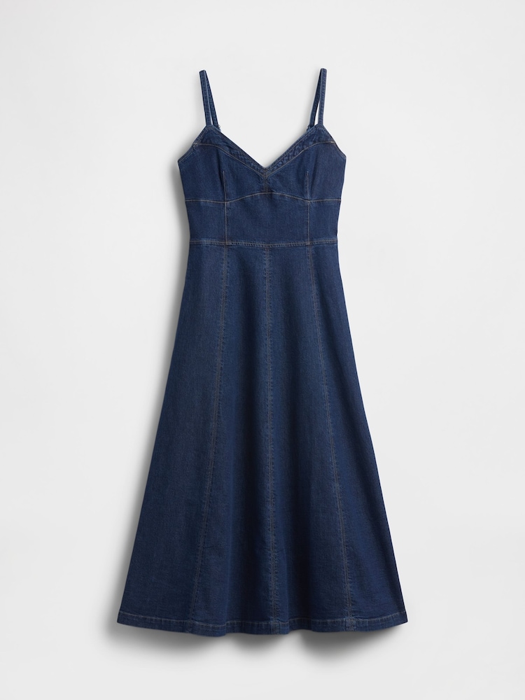 Gap Dark Wash Denim Seamed Corset Maxi Dress - Image 1 of 1