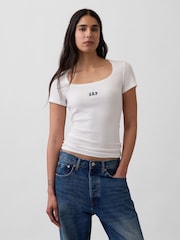 Gap White Ribbed Logo Scoop neck Top - Image 1 of 5
