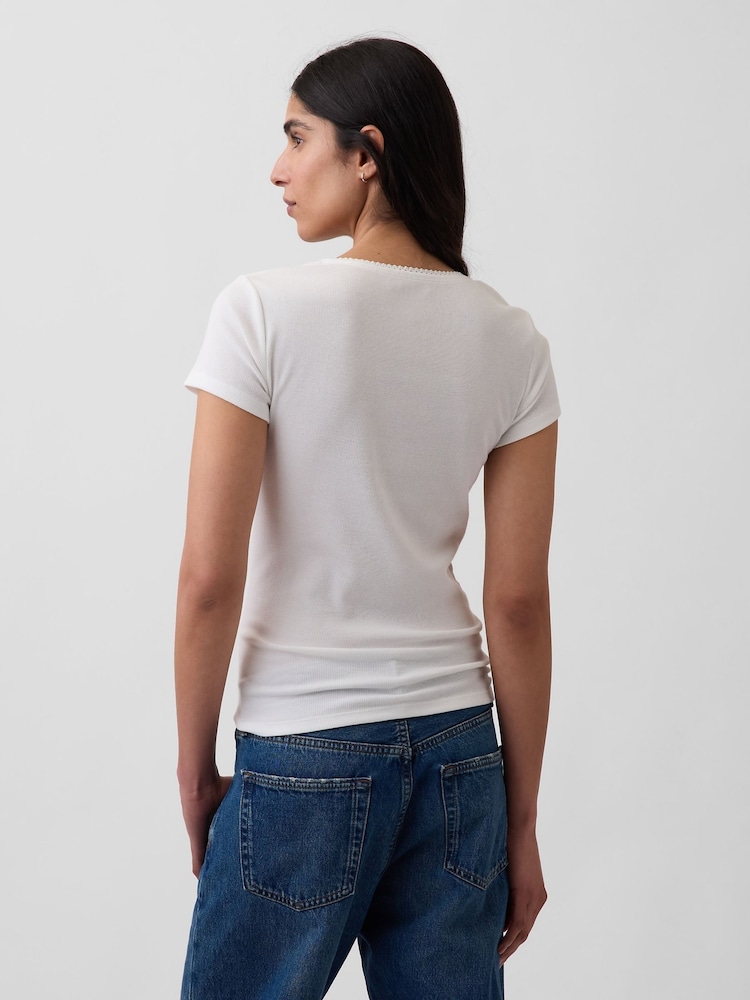 Gap White Ribbed Logo Scoop neck Top - Image 2 of 5