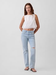 Alb - Gap Linen-Blend Lace-Hem Crop Shell Top - Imaginea 3 din 4