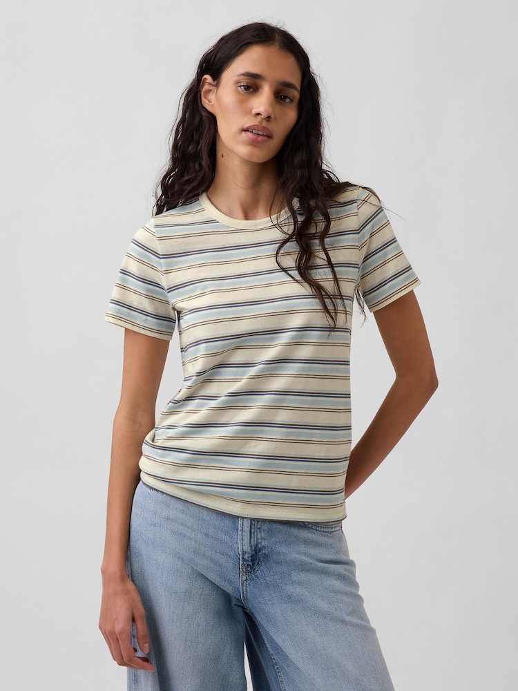 Gap Yellow Stripe Cotton VintageSoft T-Shirt - Image 1 of 4