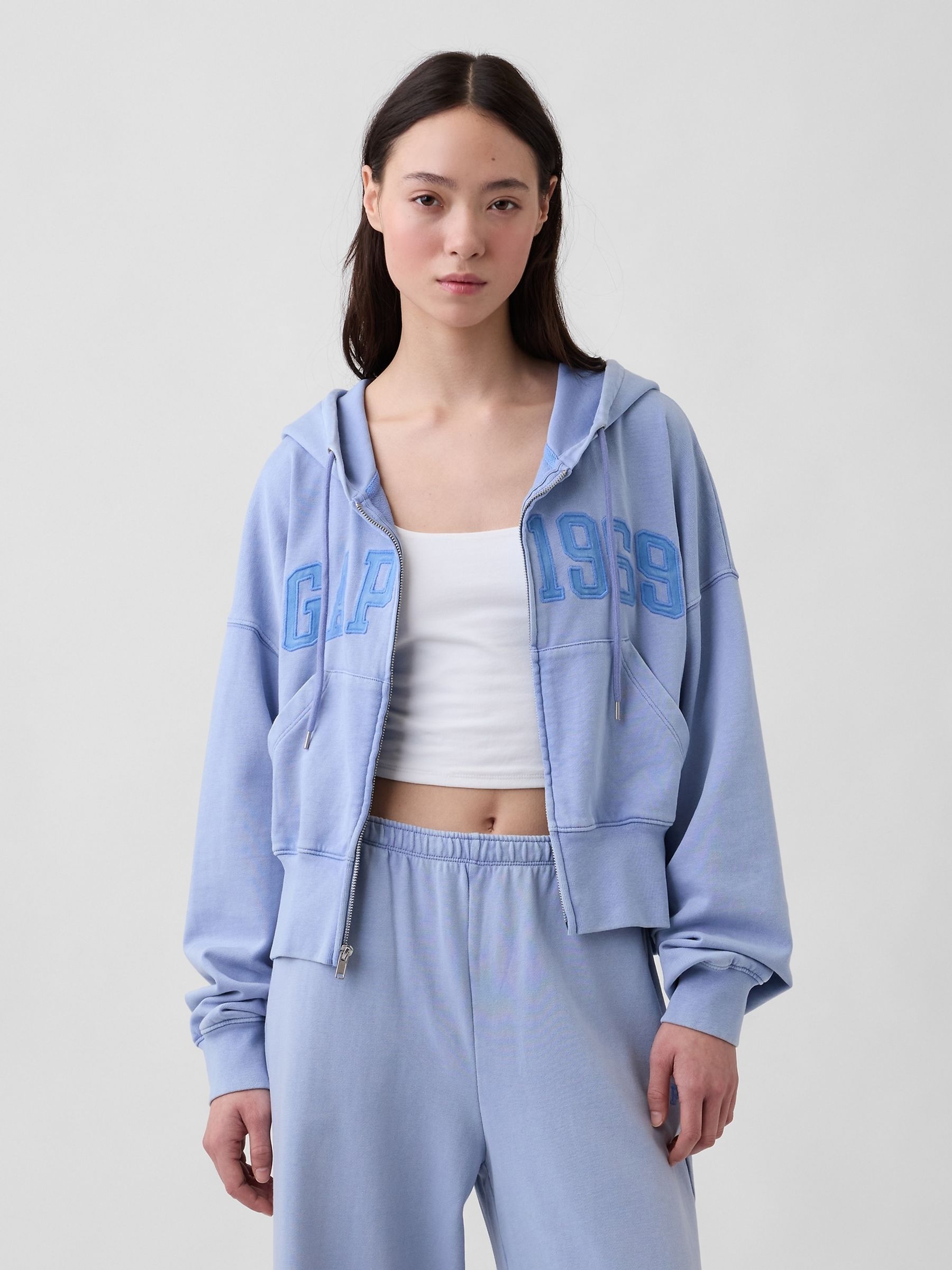 Buy Gap Purple French Terry Oversized 1969 Logo Zip Hoodie from