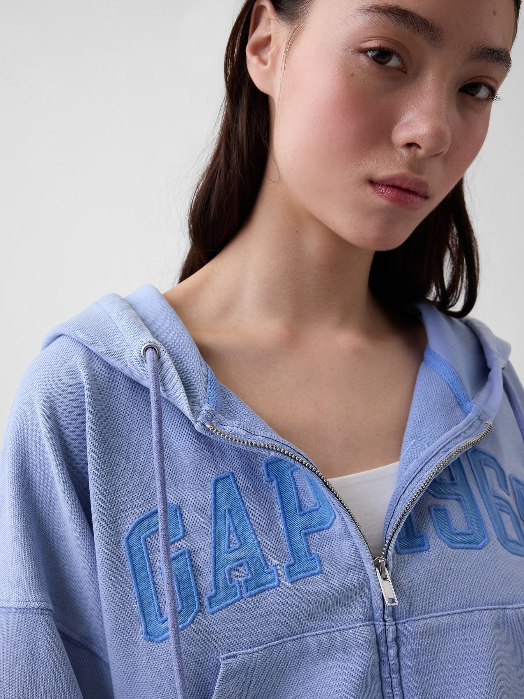 Buy Gap Purple French Terry Oversized 1969 Logo Zip Hoodie from