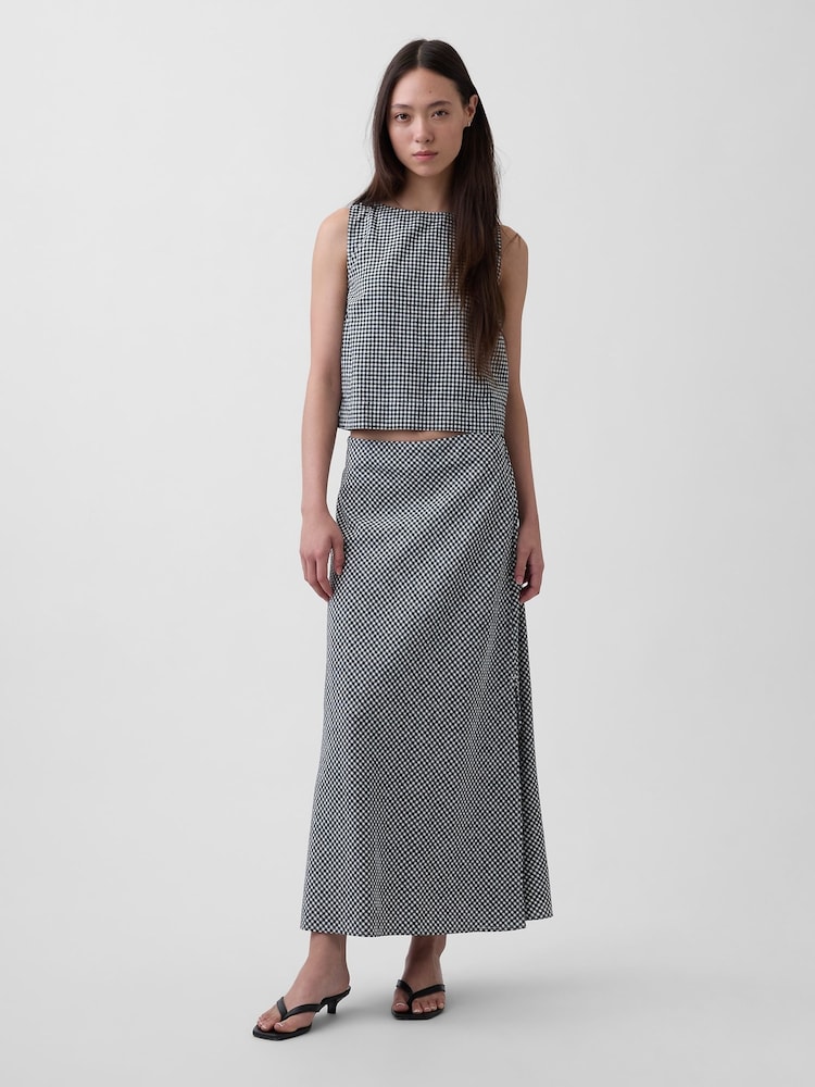 Gap Black Gingham Linen-Blend Maxi Slip Skirt - Image 1 of 4 Gap Black Gingham Linen-Blend Maxi Slip Skirt - Image 1 of 4
