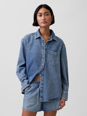 Gap Medium wash UltraSoft Denim Oversized Shirt - Image 1 of 4