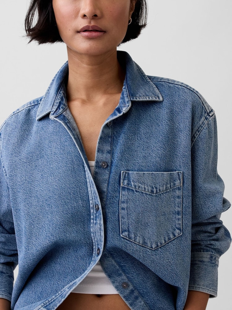 Gap Medium wash UltraSoft Denim Oversized Shirt - Image 4 of 4