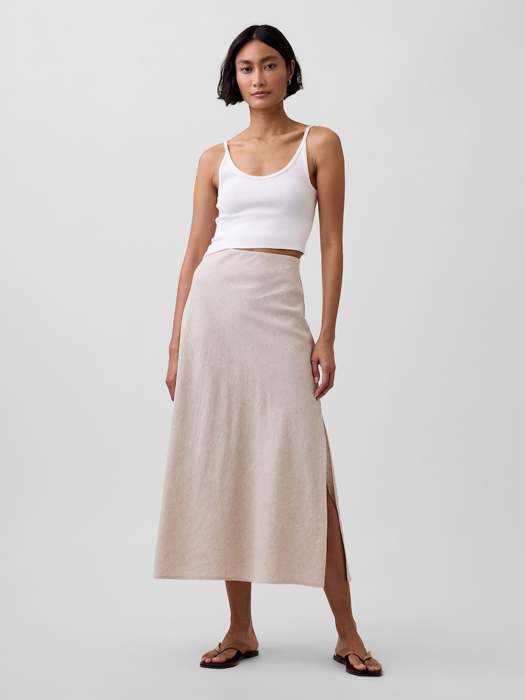 Gap Beige Linen-Blend Maxi Slip Skirt - Image 1 of 4