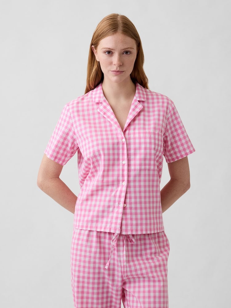 Gap Pink Gingham Poplin pyjama Shirt - Image 1 of 4