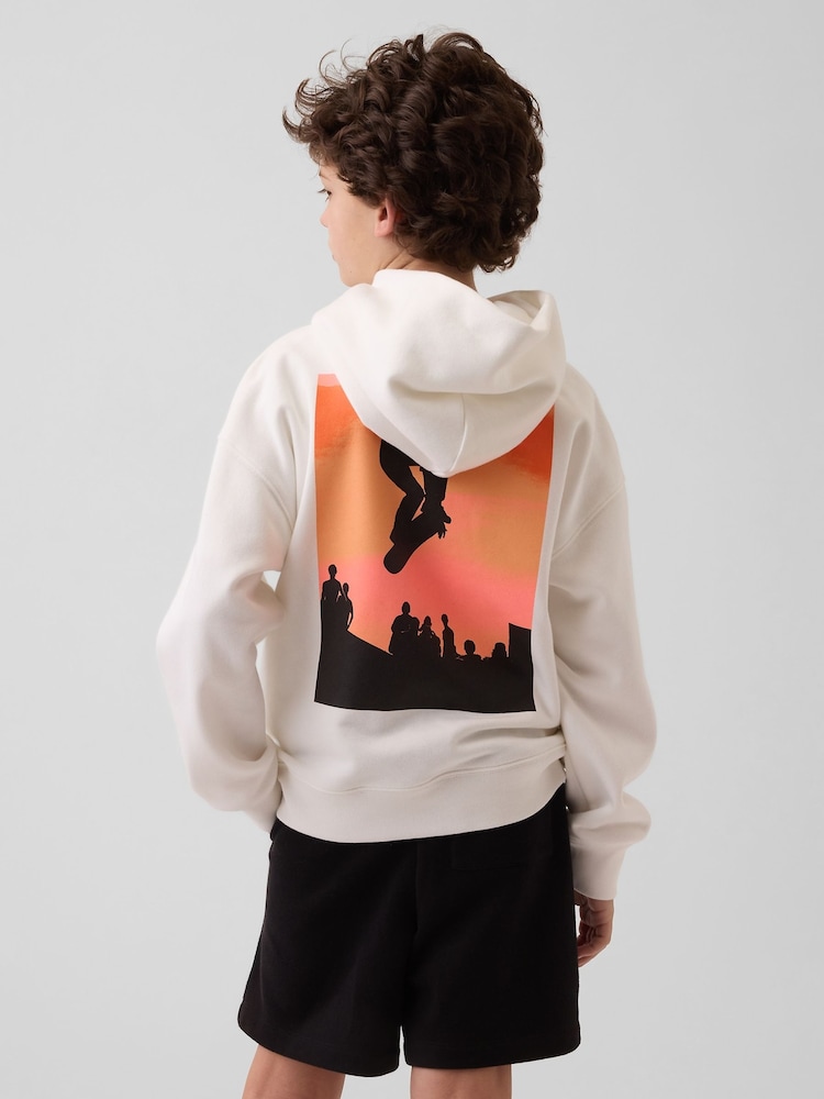 Crème - Gap VintageSoft Relaxed Graphic Hoodie (4-13yrs) - Image 2 de 4
