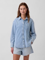 Gap Light Wash UltraSoft Denim Oversized Shirt - Image 1 of 4