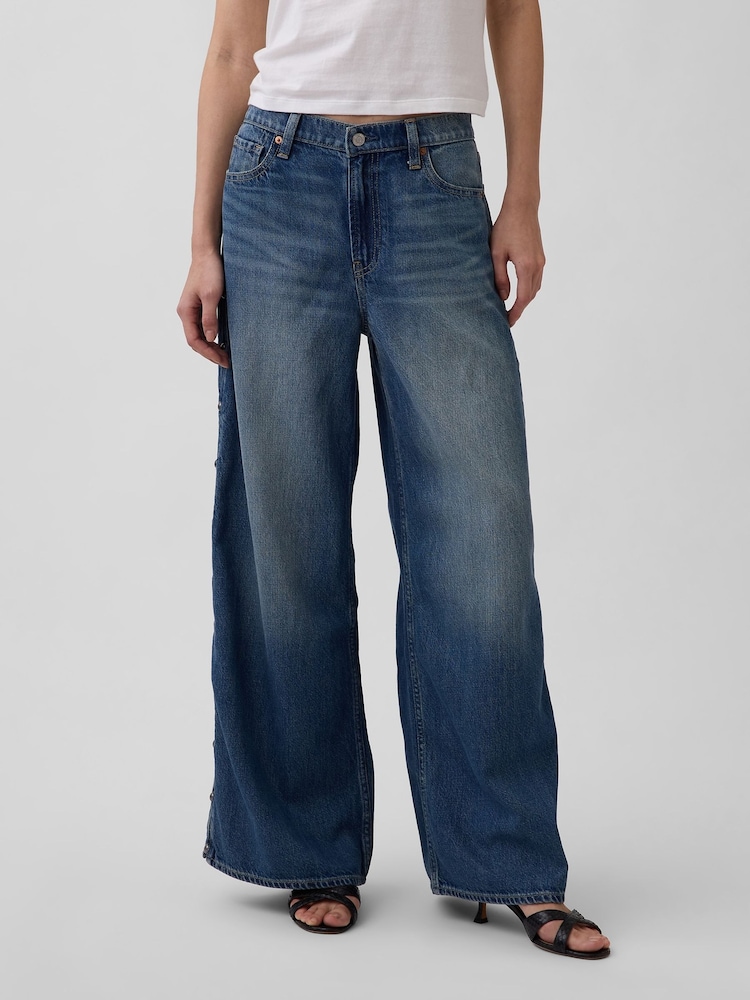Gap Medium wash Mid Rise UltraSoft Studded Baggy Jeans - Image 1 of 4