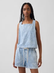Gap Light Wash Denim Crop Shell Vest - Image 1 of 4