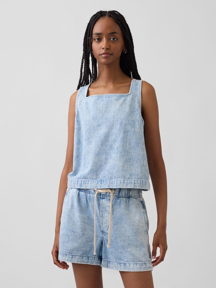 Gap Light Wash Denim Crop Shell Vest - Image 1 of 4