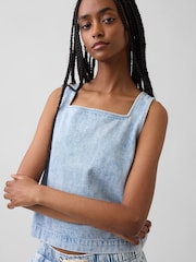 Gap Light Wash Denim Crop Shell Vest - Image 4 of 4