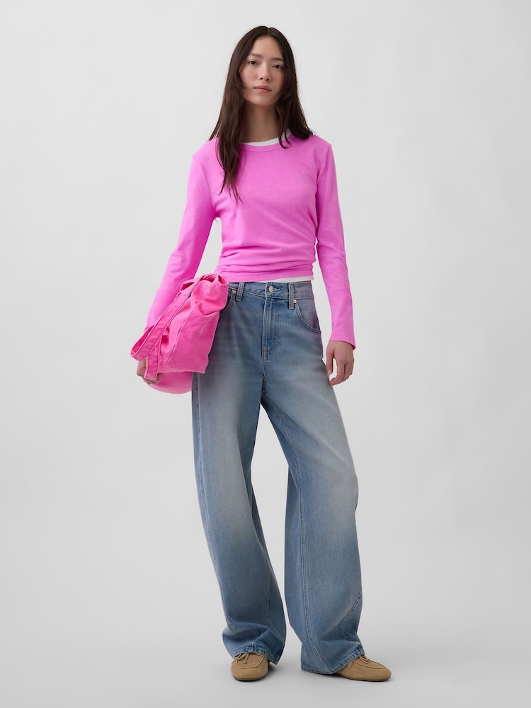 Rosa - Gap Vintage Langarm-T-Shirt aus weicher Baumwolle - Bild 3 von 3