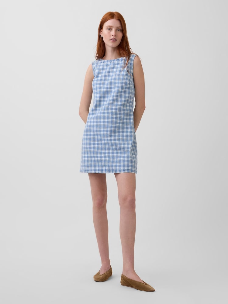 Gap Blue Check Denim Mini Shift Dress - Image 1 of 4