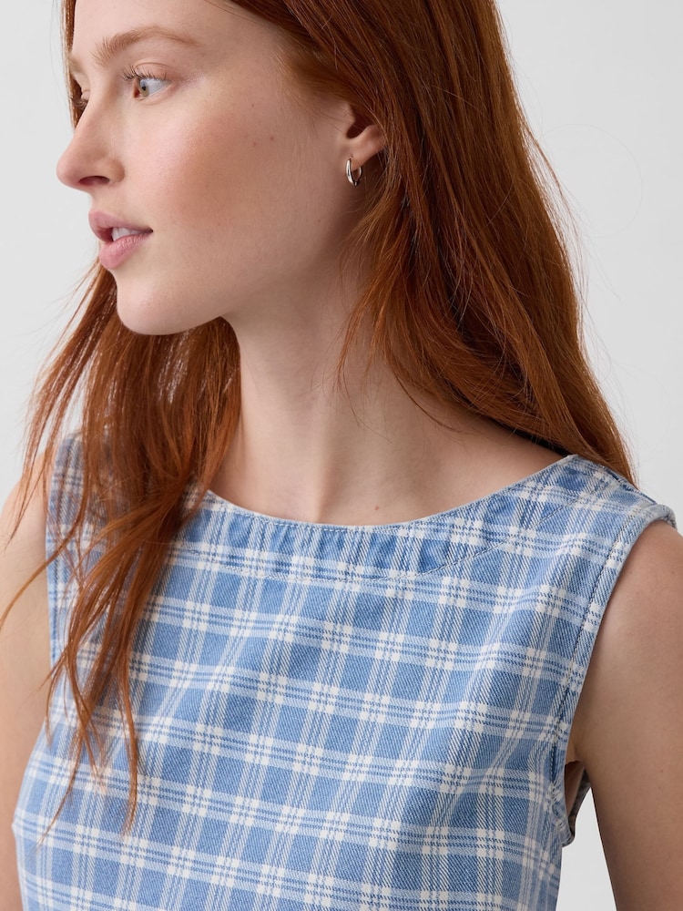 Gap Blue Check Denim Mini Shift Dress - Image 4 of 4