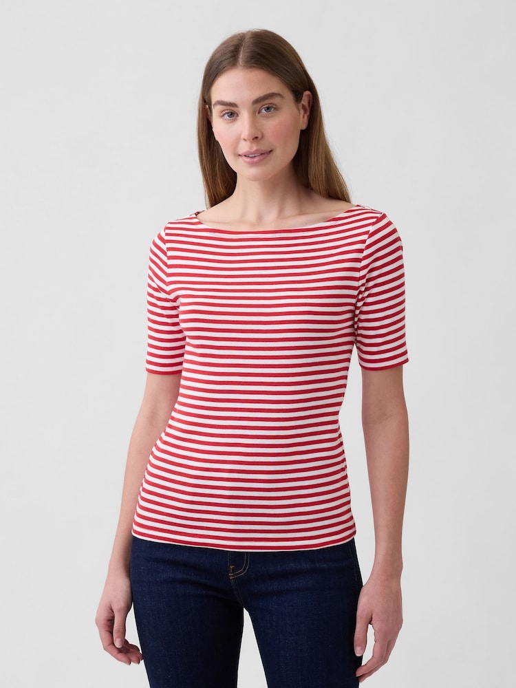 Gap Multi Modern Ribbed Boat neck Short Sleeve T-shirt - Image 1 of 5 Gap Multi Modern Ribbed Boat neck Short Sleeve T-shirt - Image 1 of 5