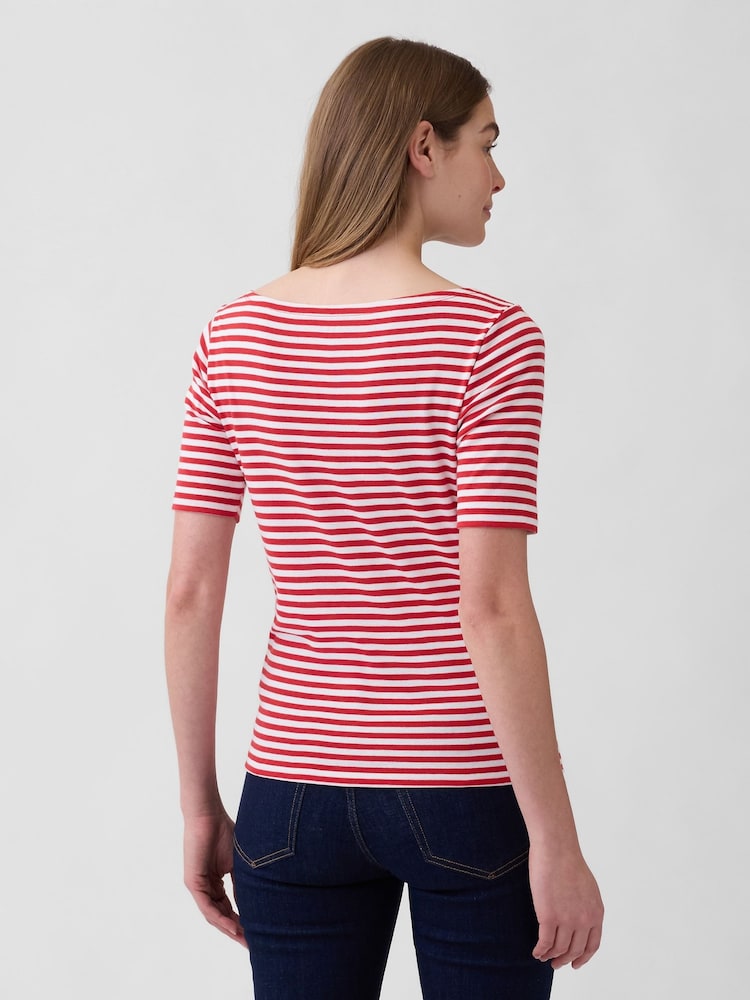 Gap Multi Modern Ribbed Boat neck Short Sleeve T-shirt - Image 2 of 5 Gap Multi Modern Ribbed Boat neck Short Sleeve T-shirt - Image 2 of 5
