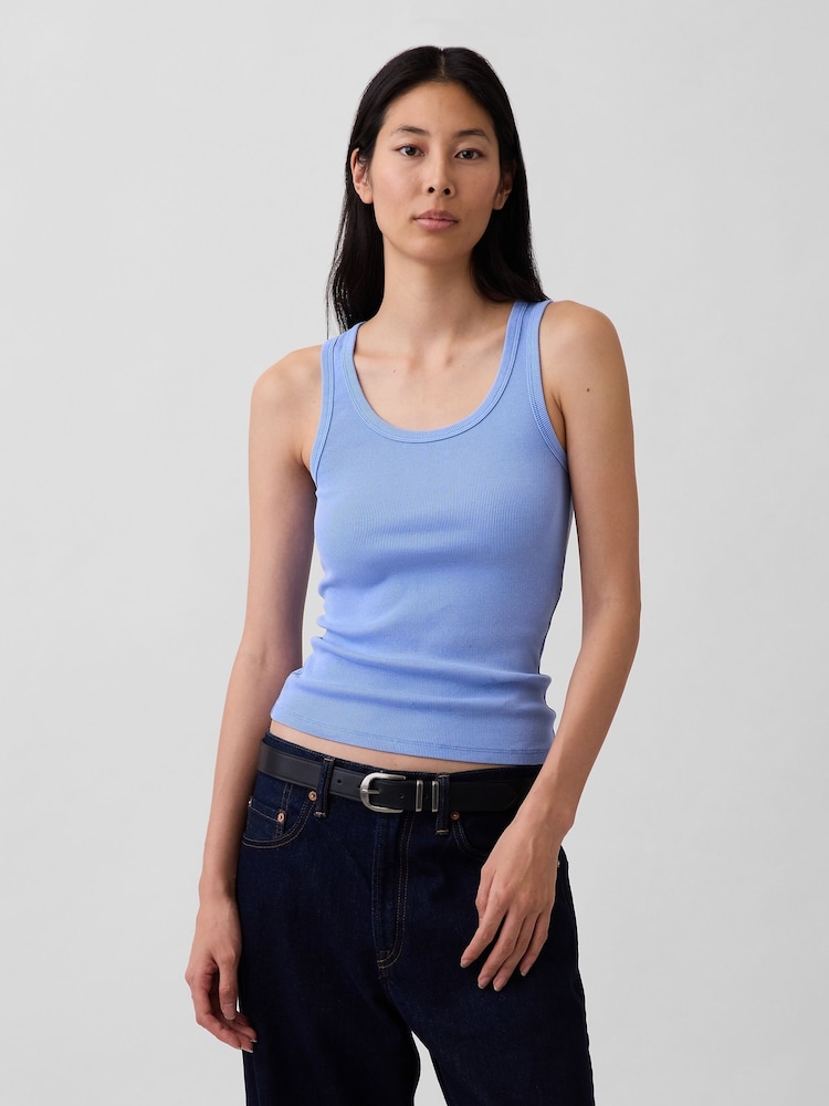 Gap Blue Rib Scoop Vest - Image 1 of 4 Gap Blue Rib Scoop Vest - Image 1 of 4