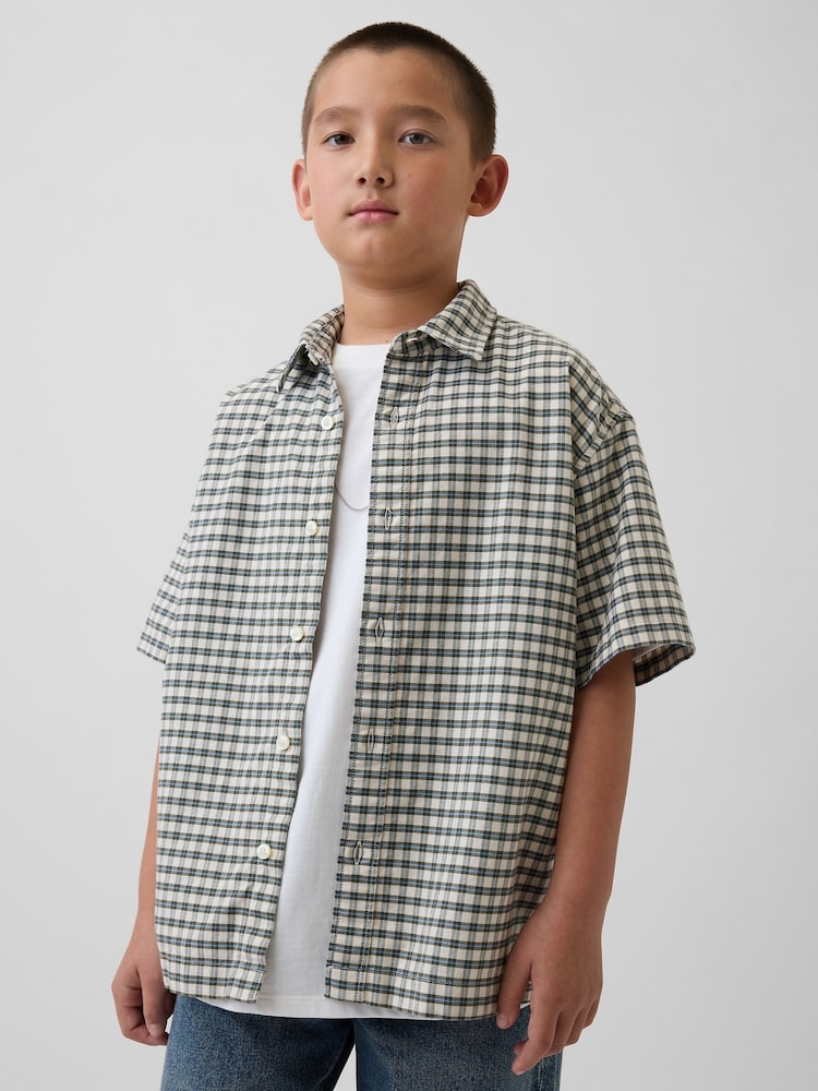 Cream - Gap Relaxed-Fit Kariertes Oxford-Hemd (4–13Jahre) - Bild 1 von 4