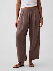 Gap Brown Mid Rise Pull On Barrel Gauze Trousers - Image 1 of 6