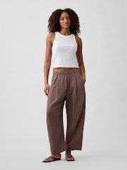Gap Brown Mid Rise Pull On Barrel Gauze Trousers - Image 3 of 6
