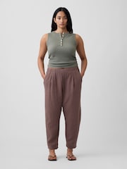Gap Brown Mid Rise Pull On Barrel Gauze Trousers - Image 5 of 6