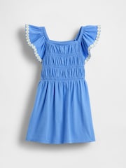 Albastru - Gap Smocked Flutter-Sleeve Dress (6mths-5yrs) - Imaginea 2 din 3
