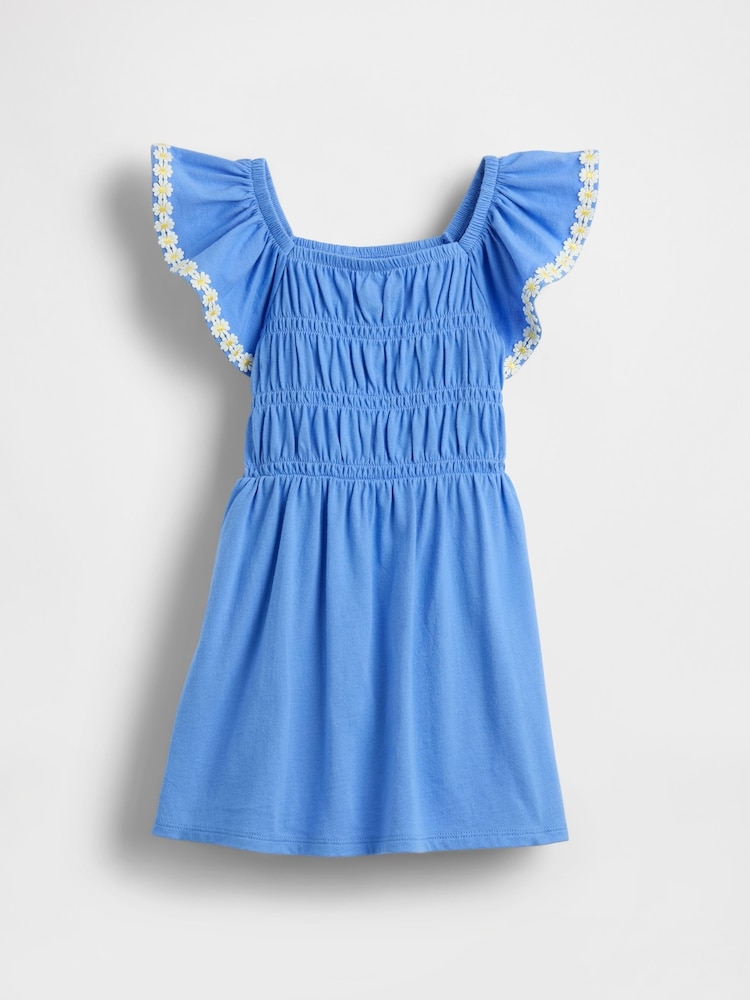 Albastru - Gap Smocked Flutter-Sleeve Dress (6mths-5yrs) - Imaginea 2 din 3