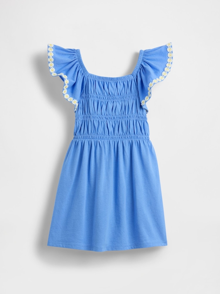 Albastru - Gap Smocked Flutter-Sleeve Dress (6mths-5yrs) - Imaginea 3 din 3