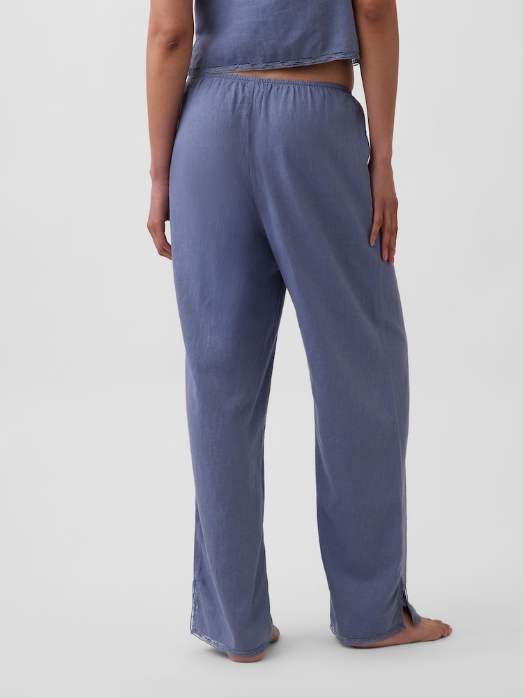 Gap Blue Linen-Blend Lace-Hem Pyjama Bottoms - Image 2 of 5 Gap Blue Linen-Blend Lace-Hem Pyjama Bottoms - Image 2 of 5
