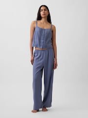 Gap Blue Linen-Blend Lace-Hem Pyjama Bottoms - Image 4 of 5