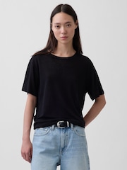 Gap Black Linen-Blend Relaxed T-Shirt - Image 1 of 4